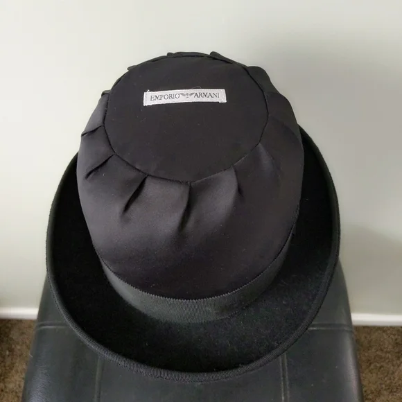 Rare Vintage 1990's Emporio Armani Italy Archival Satin Top Wool Hard Bowler Hat